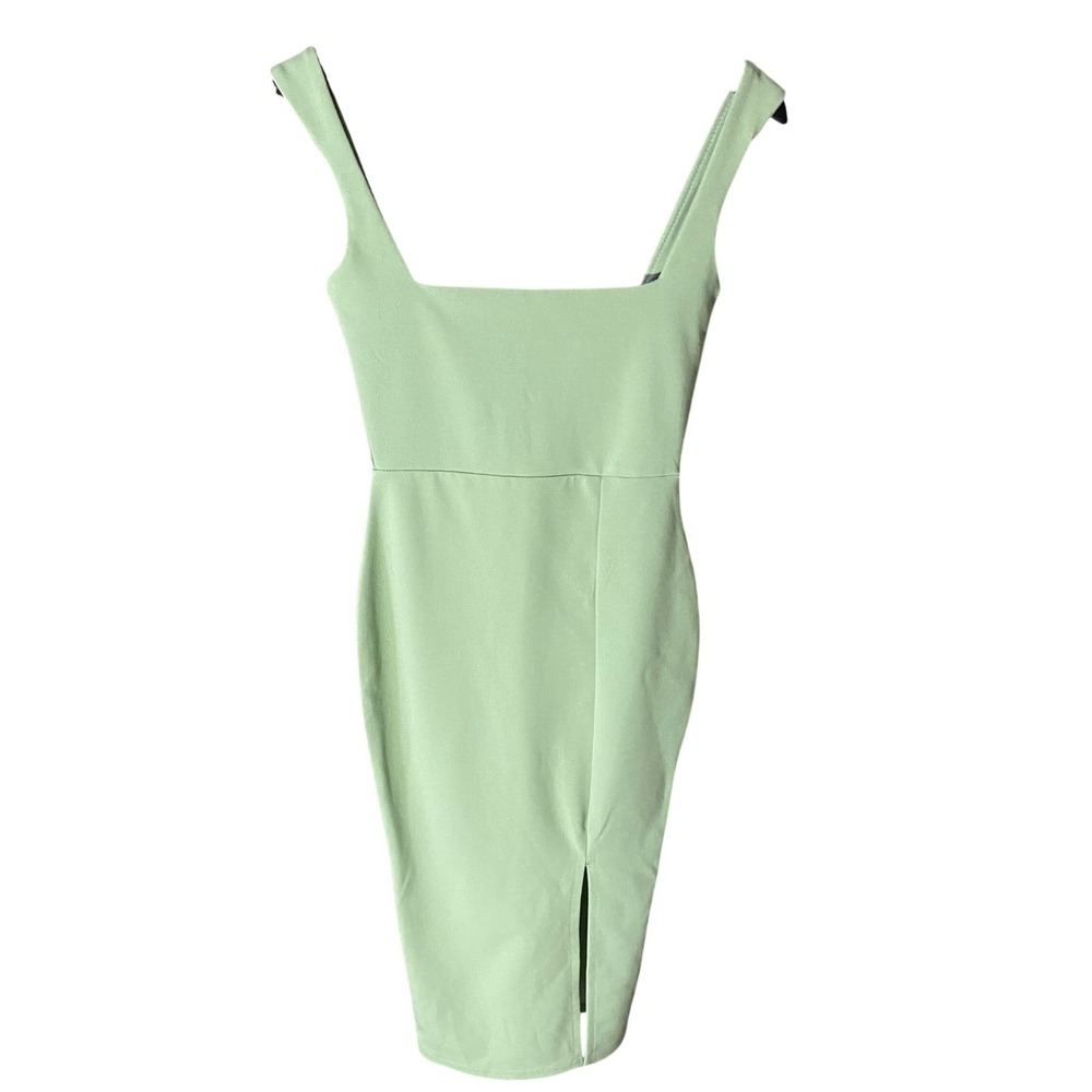 Nasty Gal Collection Sage Green Square Neck Side Slit Bodycon Midi Dress Size 2